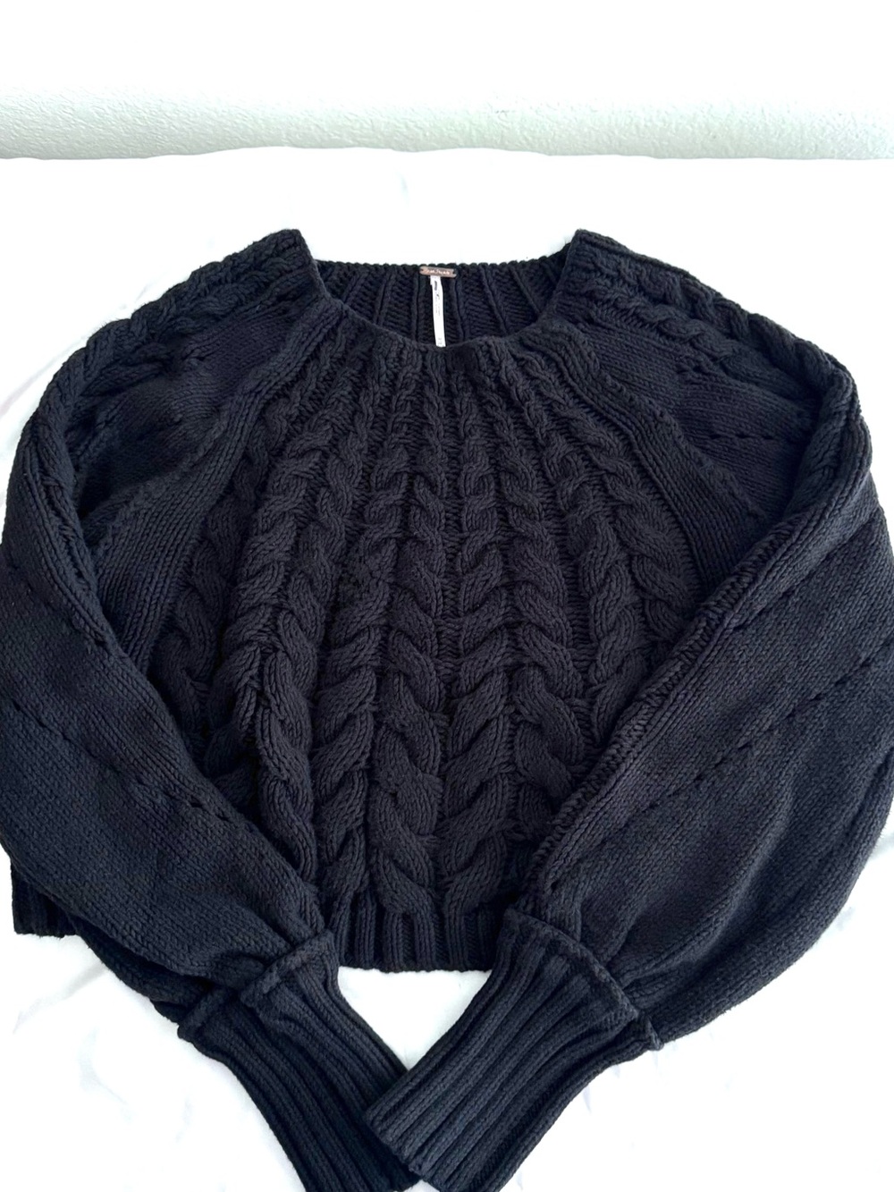 Free People Sandre Cable Stitch Pullover Sweater Black Size Medium M